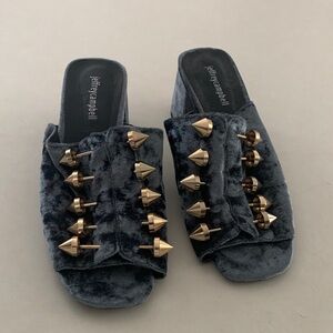 Jeffrey Campbell Blue Velvet Slides with Gold Studs